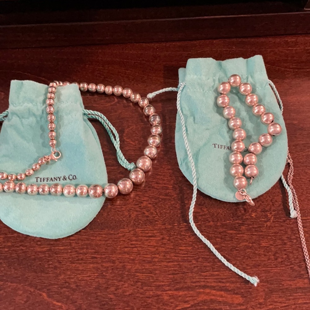 Tiffany silver beaded necklace and bracelet